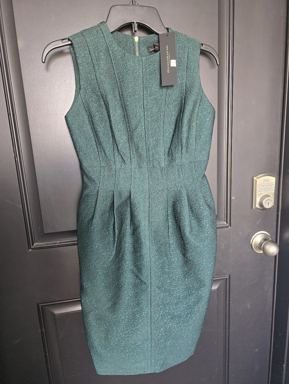 Donna Karan New York Sheath Dress 0P Petite Green Metallic Tweed Sleeveless NWT